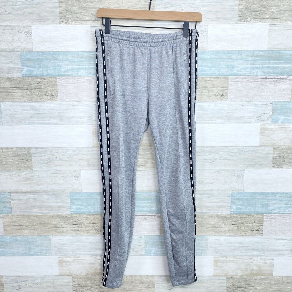 PINK Victorias Secret Logo Stripe Jogger Sweatpants Gray Athleisure Womens Small